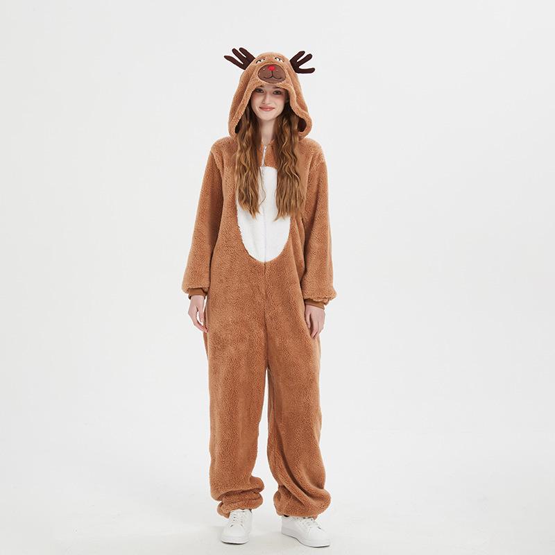 Halloween & Christmas Reindeer Cosplay Hooded Jumpsuit for Kids & Adults