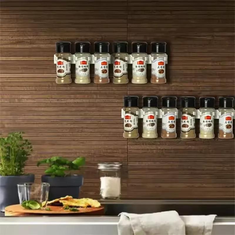 4pcs Plastic Kitchen Jar Rack Wall-Mounted Adhesive Seasoning Bottles Holder Spice Bottle Holder Tool Kitchen Storage Rack