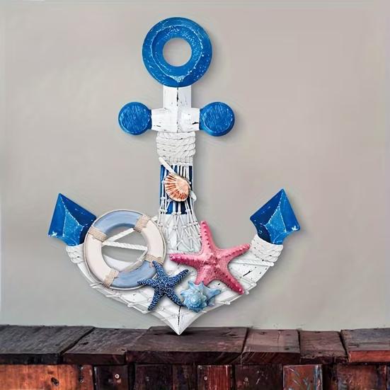 Nautical Wooden Wall Decor Vintage Blue White Coastal Wall Art with Starfish for Beach Theme Bathroom Living Room Bedroom Decor