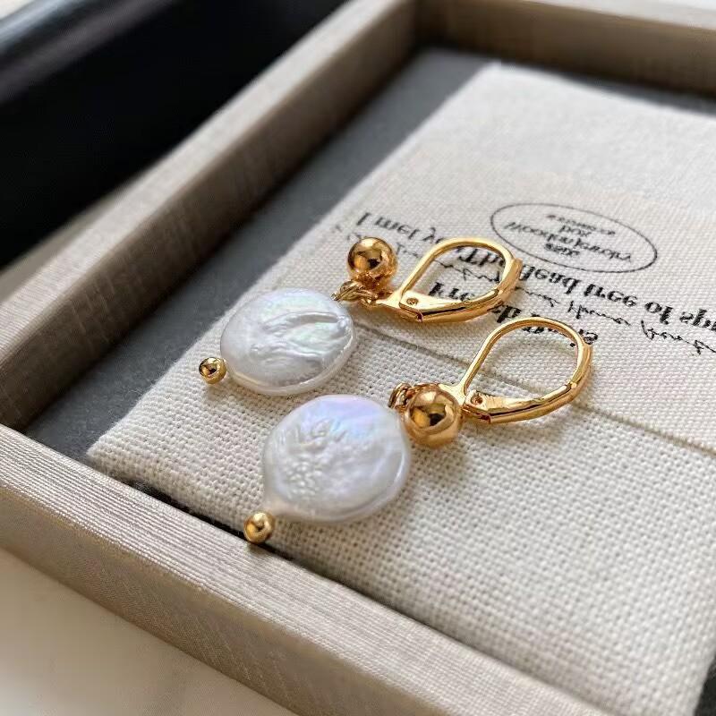 Freshwater pearl ear cuffs - women s autumn/winter collection, chic & unique irregular flat round pearl earrings