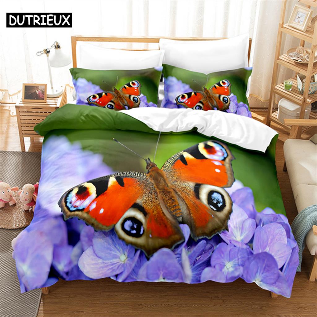 Butterfly Scenery Queen Bedding Set Duvet Cover Kids Bedroom Bed Set Comforter Cover Set King Size Duvet Cover Set Bedding Sets