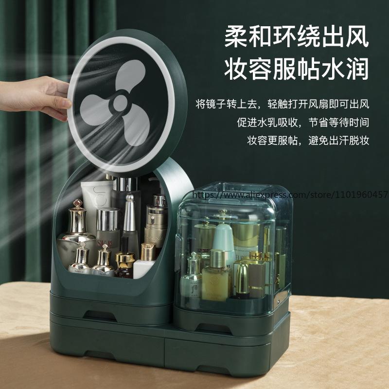 LED Equipped Cosmetic Organizer Dustproof with Mirror Large Capacity Desktop Vanity Storage Rack for Lipstick Skincare