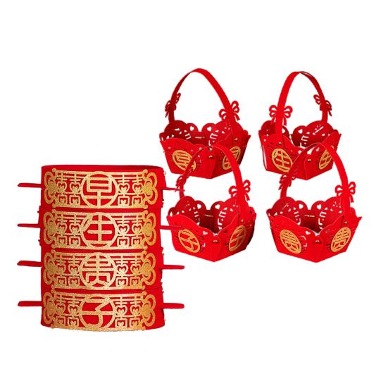 Steamer Basket Joy Wear-resistant Non Woven Fabric Chinese Red Wedding Steamer Box Basket for Room
