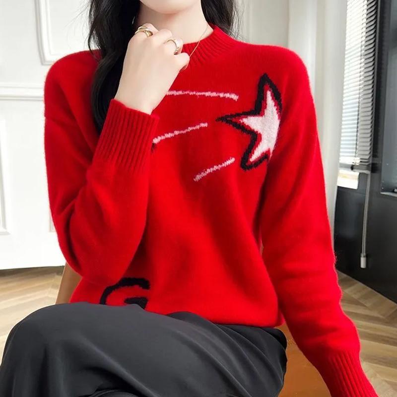 Svetr pro ženy Podzim Zima Zesílený Pulovr Teplý Pletený Pružný Dlouhý Rukáv Nadměrný Svetr Topy