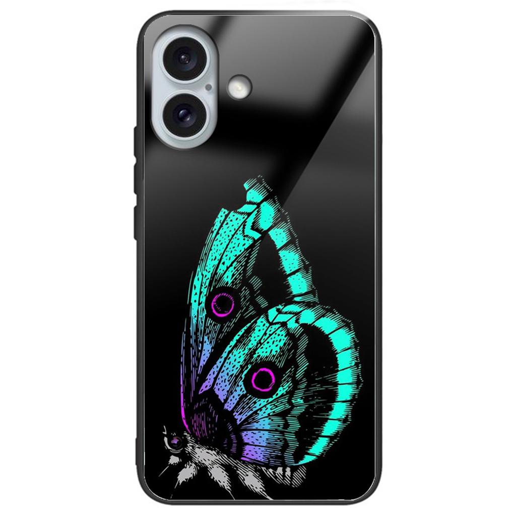 For iPhone 16 Plus Case Pattern Printing Tempered Glass+TPU Phone Cover