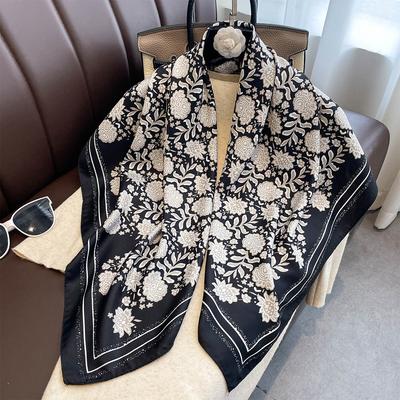 Fashion New Floral Printed Flower Women Scarf 90Cm Large Square Scarves Twill Silk Headscarf Shawl Hijab Muslim