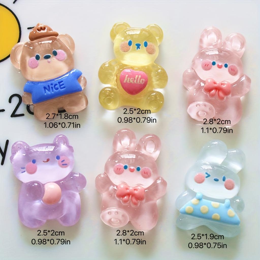 5pcs Random Cute Cartoon Transparent Small Animals Fridge Magnets Little Rabbits Kittens and Bears Shaped DIY Resin Accessories