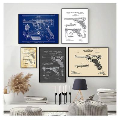 Diagramm Leinwand Malerei Poster Und Drucke Wandbilder Für Wohnzimmer Dekoration Wohnkultur Pistole Blaupause Luger Pistole Patent Kein Rahmen