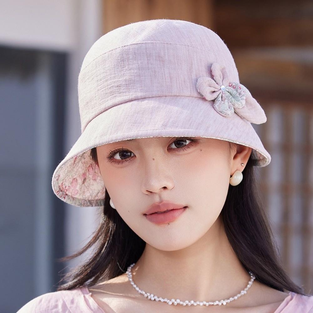 New Wide Brim Bucket Hat Flower Design Foldable Sun Hat Breathable Fabric Wide Brim Hat Outdoor Activities