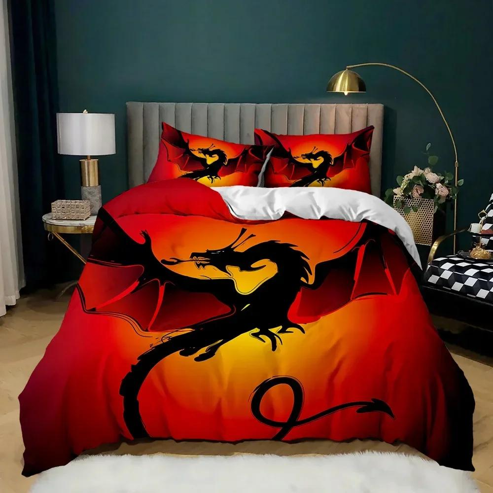 Bedding Queen 3D Mythical Dragon Comfortable Duvet Quilt Cover Pillowcase Bedding Set Children Bedroom Decoration Home Textile