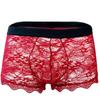 Men'S Floral Lace Boxers Sissy Lingerie Sexy Low Rise Mesh See Through Underwear For Men With Lace Back Tie Underpanties Trunks