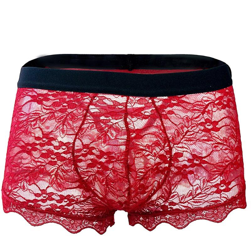 Men'S Floral Lace Boxers Sissy Lingerie Sexy Low Rise Mesh See Through Underwear For Men With Lace Back Tie Underpanties Trunks