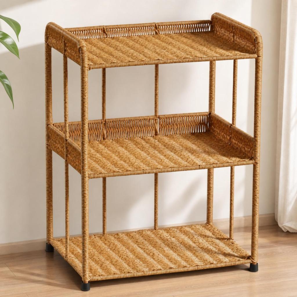 3-Tier Rattan Organizer Boho Storage Rack Bohemian Woven