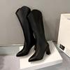 New Women Boots Zipper Thick High Heels Simple Thick High Heels Autumn Winter Boots Knee High Botas