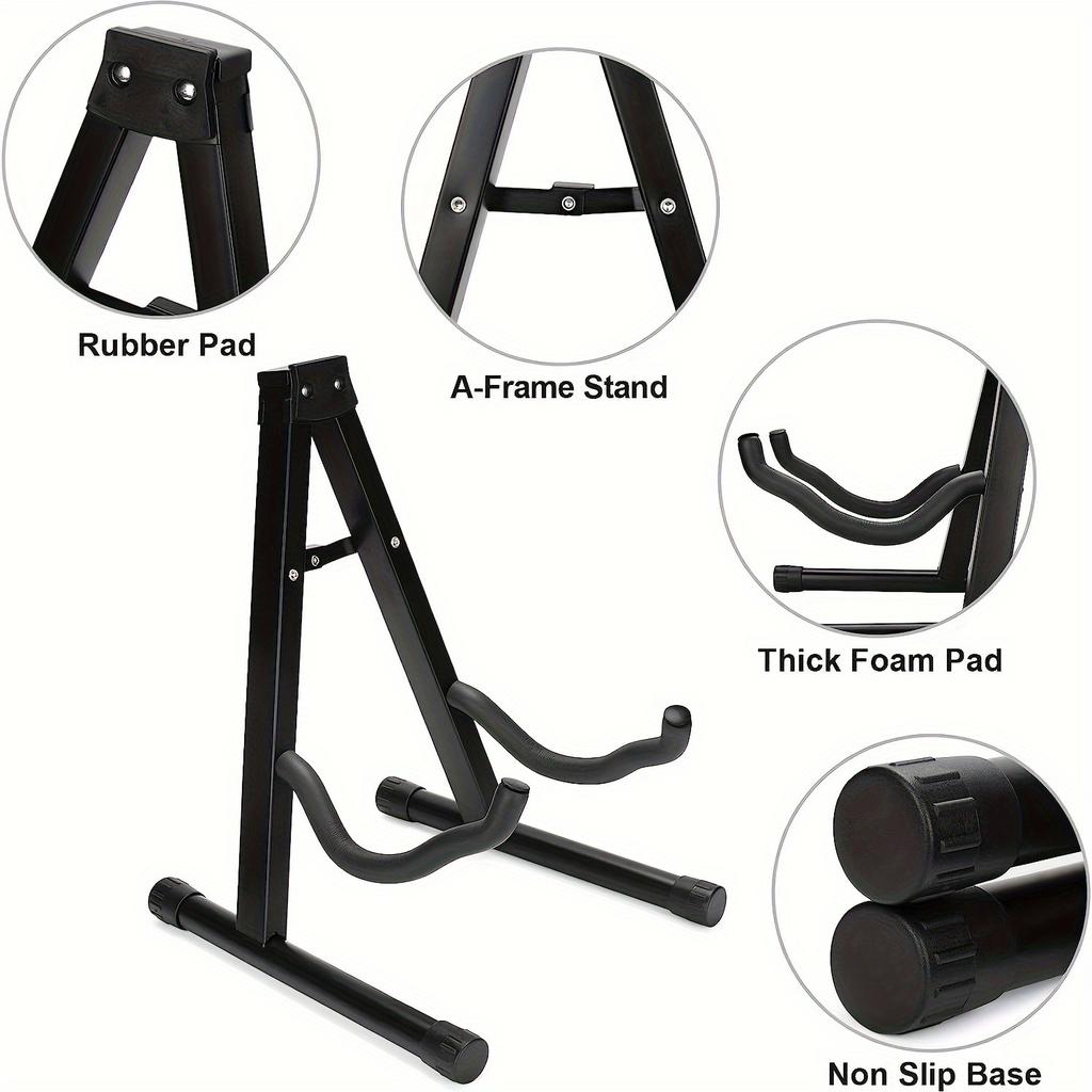 Durable A-Frame Metal Guitar Stand - Freestanding Floor Stand for Acoustic and Electric Guitars