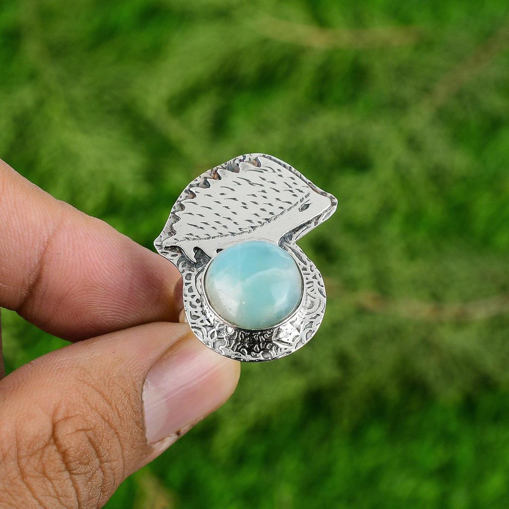 Sterling Silver Larimar Gemstone Artisan Sister New Statement Throat Chakra Ring