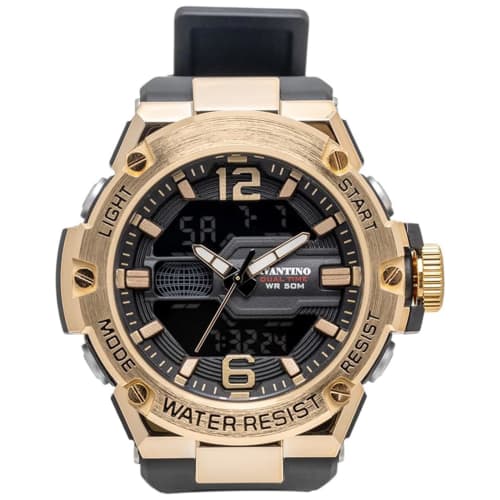 

Klefer Avantino Men s Digital-Analog Watch, Battery-Operated, with Urethane Strap, Gold, Black, AV-AD390-GD