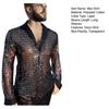 Men's Sequin Glitter Shirt Long Sleeve Lapel Button Down Disco Shirt Retro Sexy Thin Shirts for Bar Dancing Night Club Disco Party