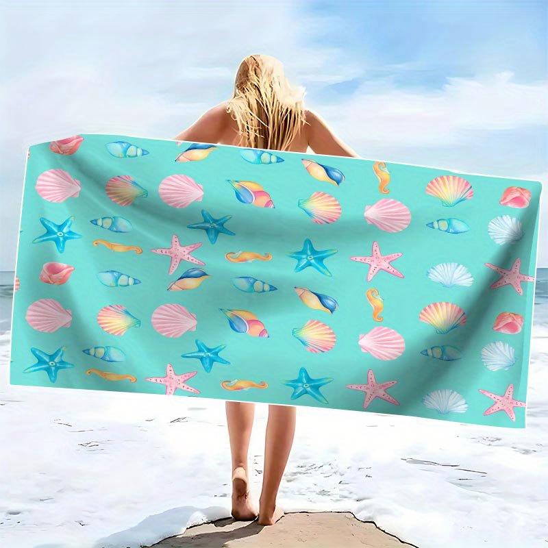 

1pc Seashell Starfish Pattern Beach Towel High Water Absorption Quick-Drying Soft Lightweight Perfect for Yoga Swimming Pilates W30*H60(CM)