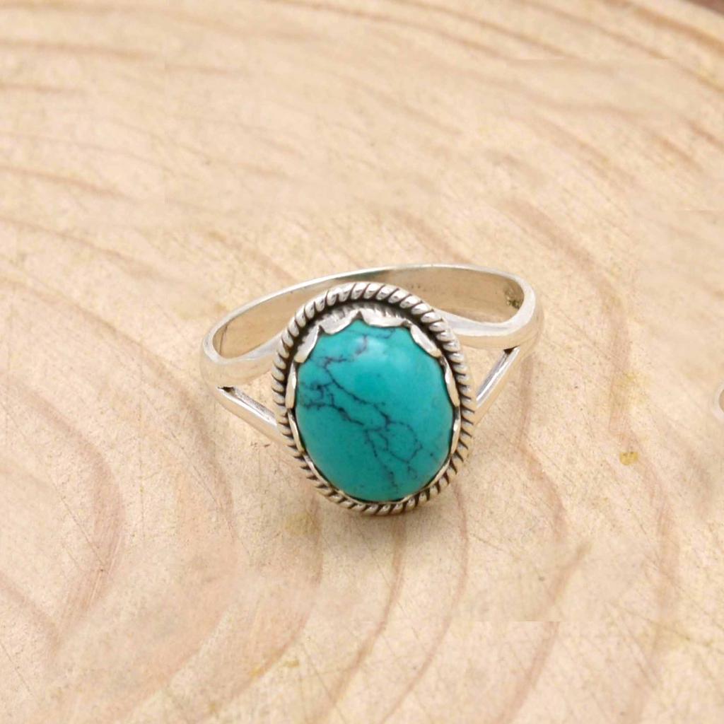Turquoise 925 Sterling Silver Ring, Firoza Gemstone Handmade Women Boho Ring Jewelry
