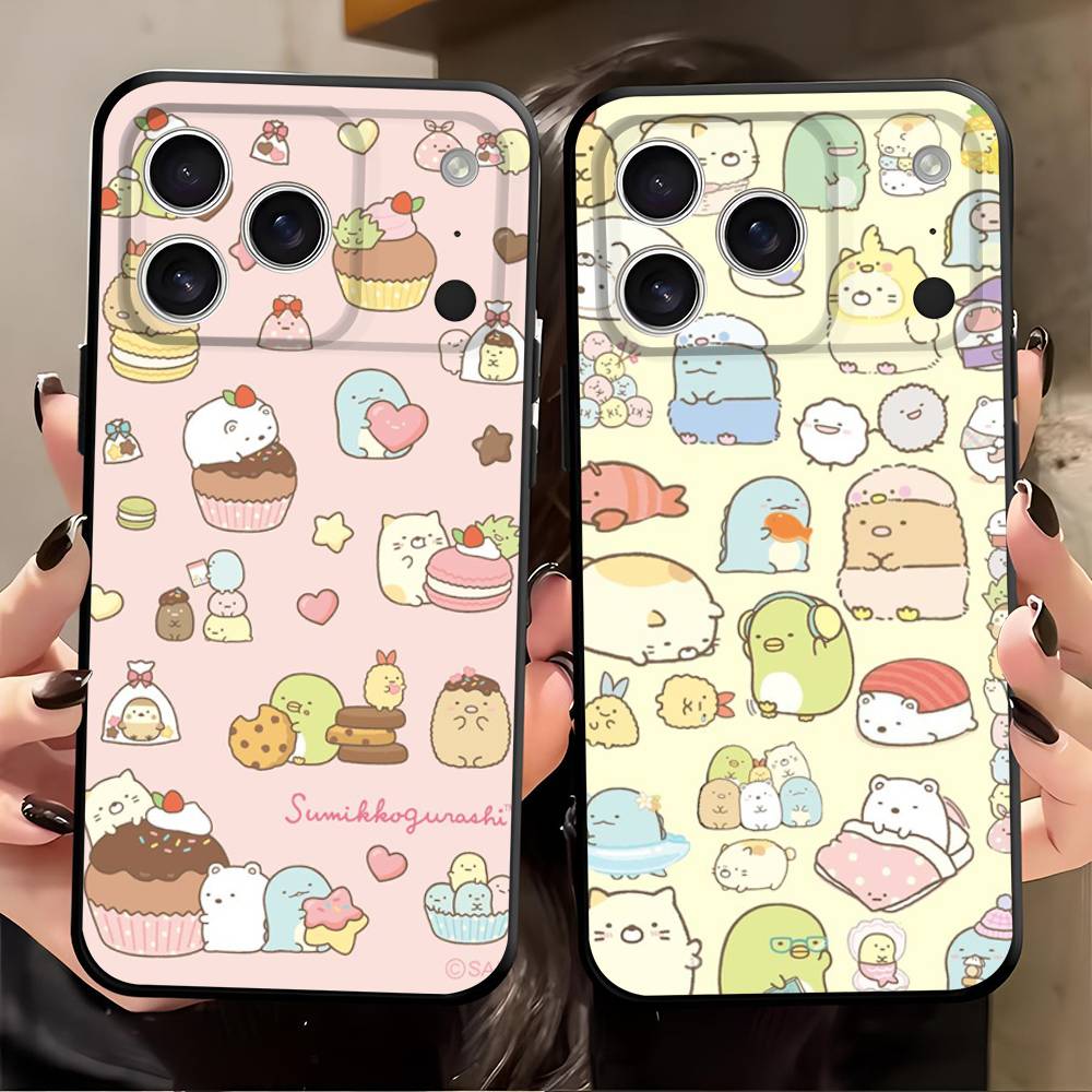Cute Cartoon Sumikko Gurashi For iPhone 13,17,11,12,16,14,15,Plus,Pro Max Soft Silicone Black Phone Case