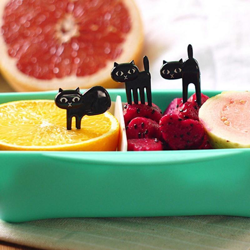 6Pcs Household Small Animal Fork Fruit Picks Cute Cartoon Cat Children Fork Bento Lunch Box Decor Accessories Supplies Tools