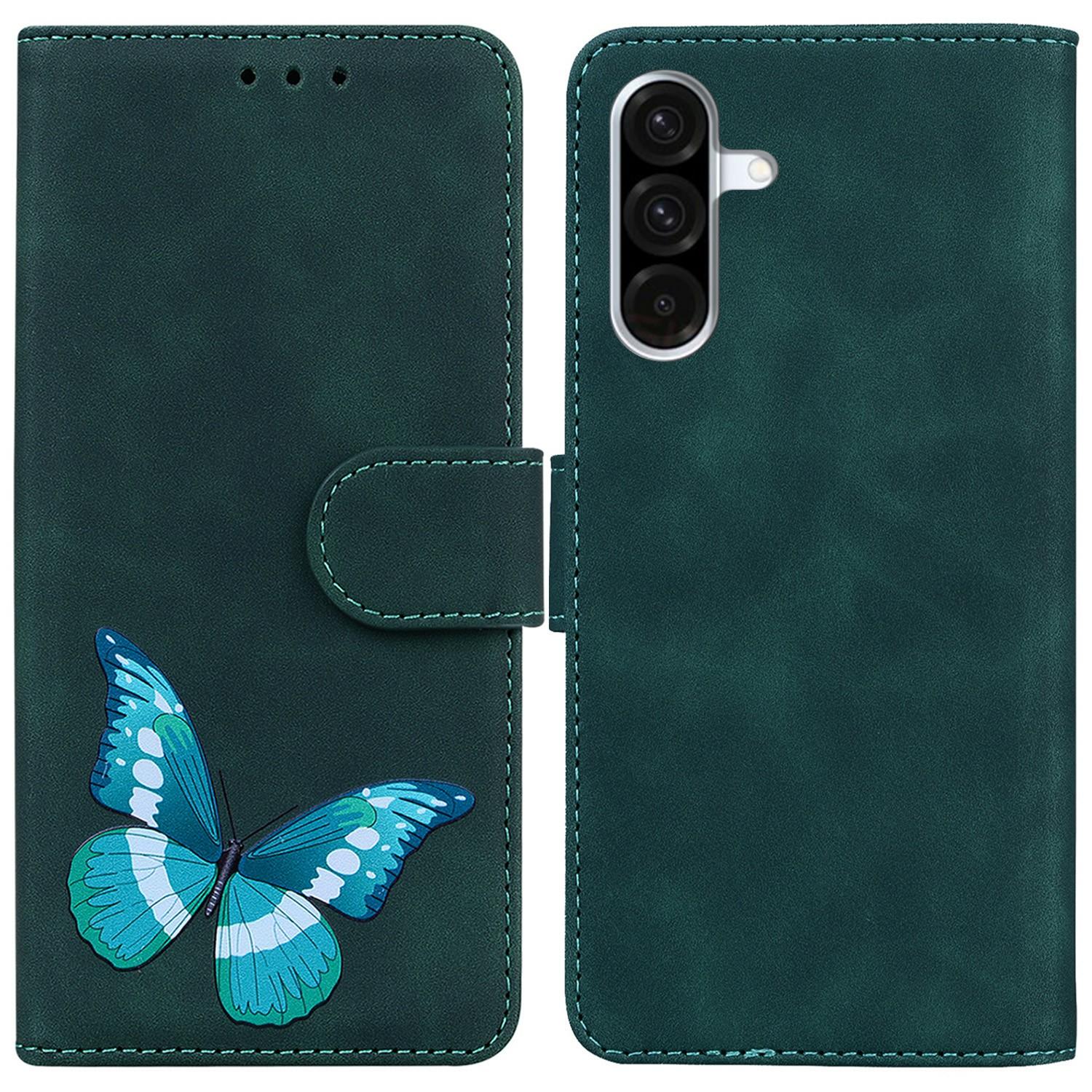 

For Samsung Galaxy A26 5G Stand Case PU Leather Phone Cover Butterfly Printed Green