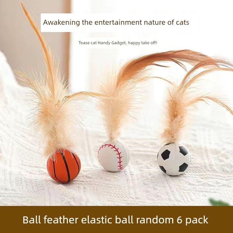 

Elastic Badminton Cat Teaser Cat Toy Self-Hi Relieving Stuffy Bite-Resistant Pet Supplies Kitten Elastic Ball Cat Teasing Ball Ball Feather Bouncing Ball [Random 6] High Bite
