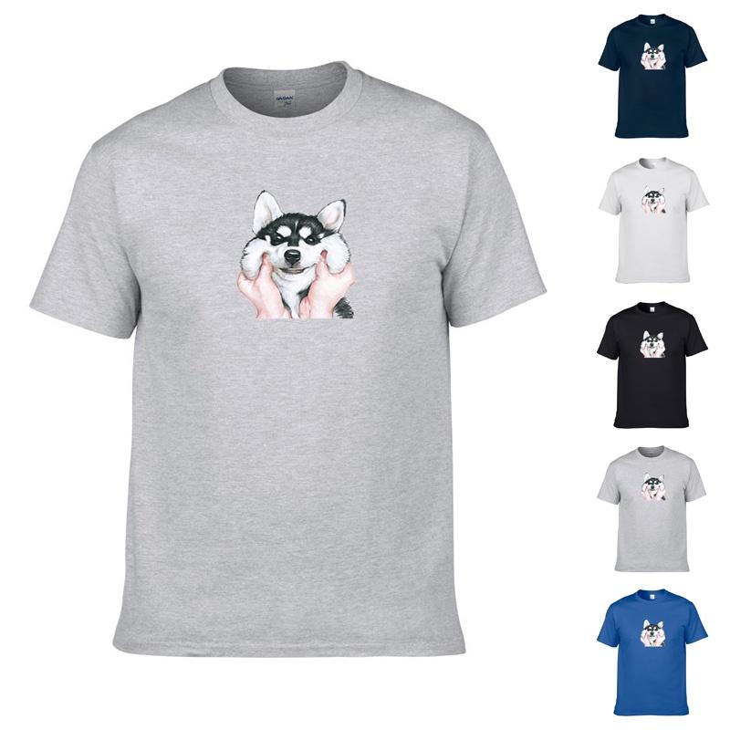 Husky Happy Funny Dog Tshirt Short Sleeve Crew Neck Casual Summer Tops Tee