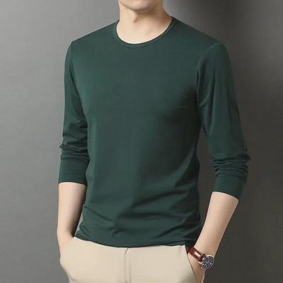 Męski modny jesienno-zimowy T-shirt z długim rękawem, z nadrukiem, z okrągłym dekoltem, casualowy.
