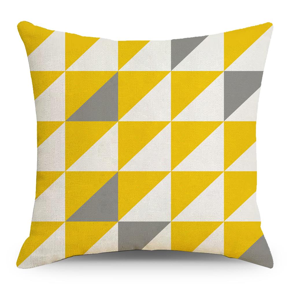 Yellow Geometric Linen Pillow Cover Home Sofa Bedside Cushion Pillow Cover Set Premium Durable Quality Useful Practical