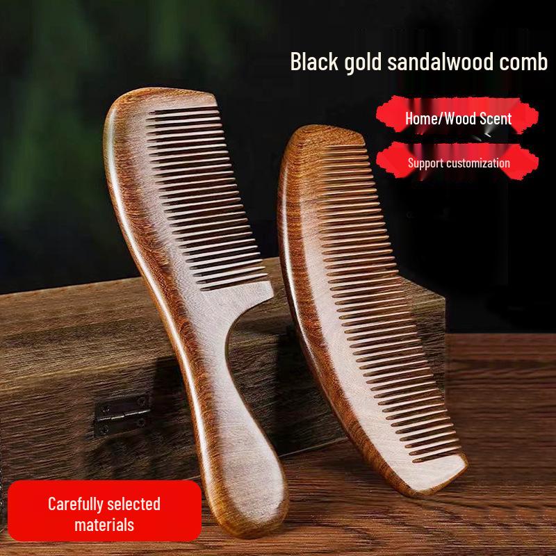 Natural Black Golden Sandalwood Anti-static Comb for Men & Women - Portable Wooden Comb for Long Hair