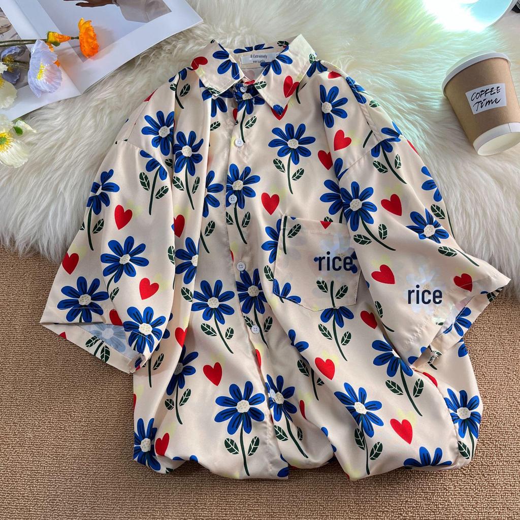 Hong Kong Style Vintage Sunflower Floral Shirt - Unisex Casual Short Sleeve