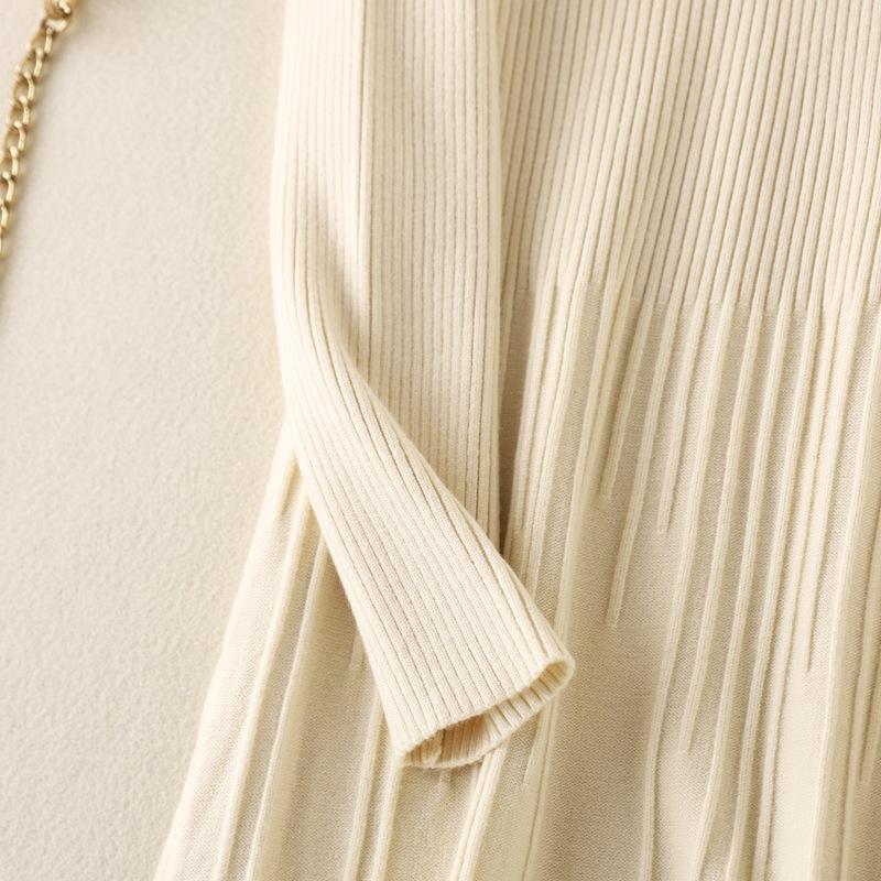 Dámské jednobarevné plisované úplety s dlouhým rukávem do O Neck Podzim Zimní ležérní svetrové šaty