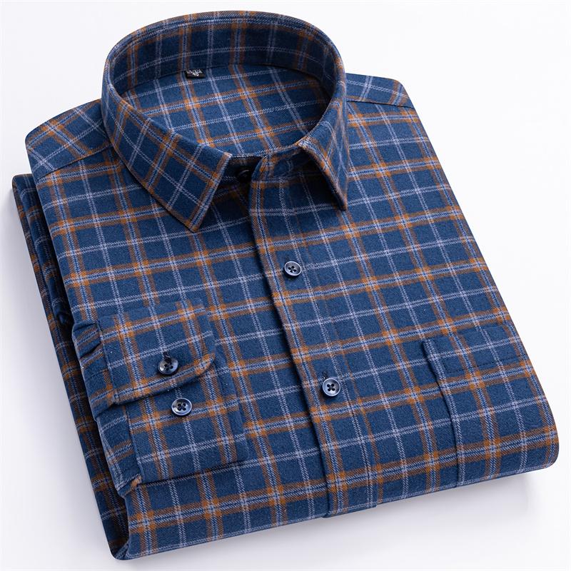 New Plaid Flannel Shirts For Men Long Sleeve 100%Cotton Fashion Casual Soft Standard-Fit Man Blouse Clothes Men's Clothing M-5XL