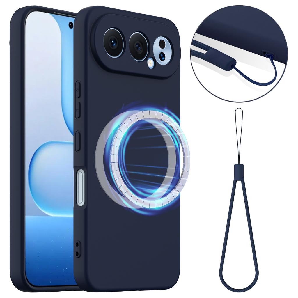 For Honor 500 5G Magnetic Case Anti-Drop Liquid Silicone Phone Cover with Lanyard