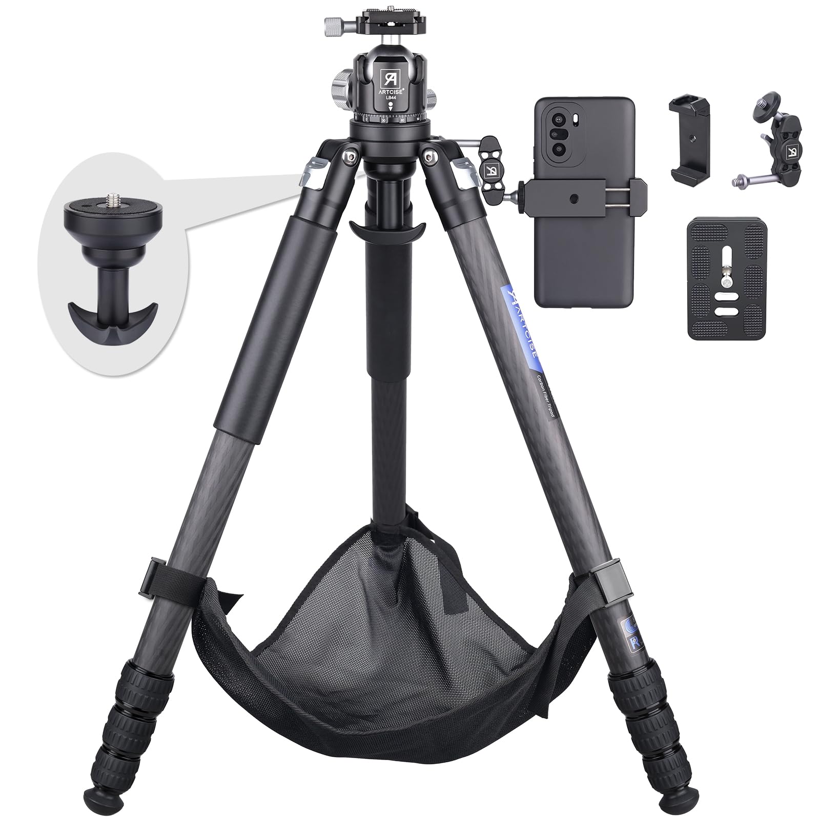 

ARTCISE Lightweight Carbon Fiber Bowl Tripod with 44mm Ball Low Center of Compact Travel Carbon Fiber CNC Panoramic Free Tripod Head for 20kg Weight