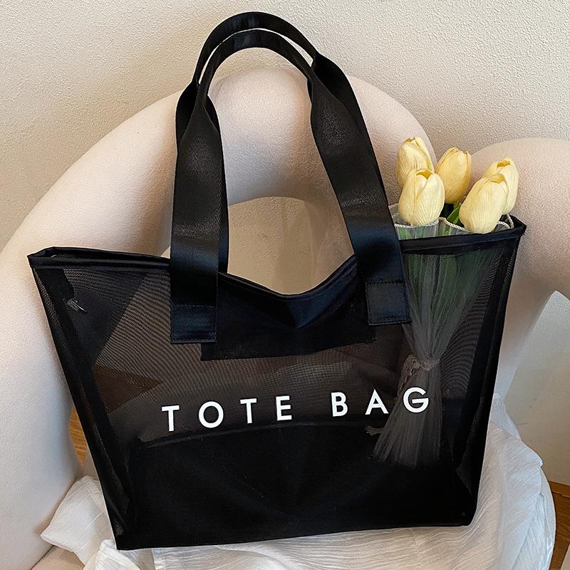 Korean new large-capacity transparent large bag women's 2025 summer new fashion casual simple shoulder tote bag