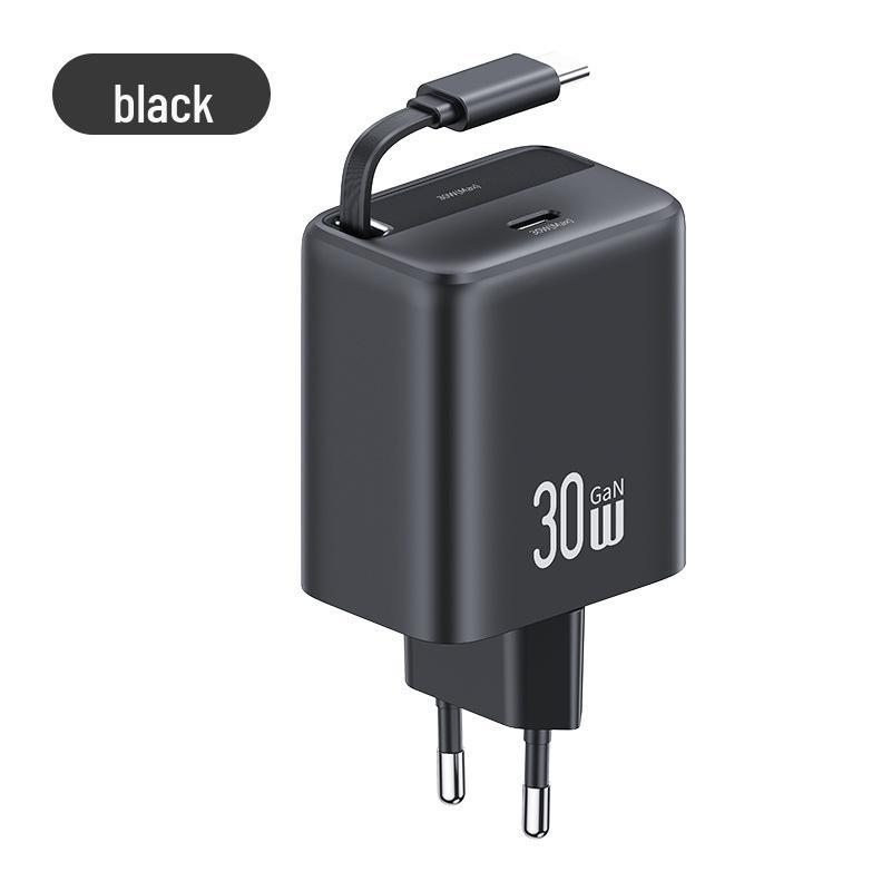 USAMS 30W GaN Retractable Compact Fast Charger for Apple & Android (EU/UK Compatible)