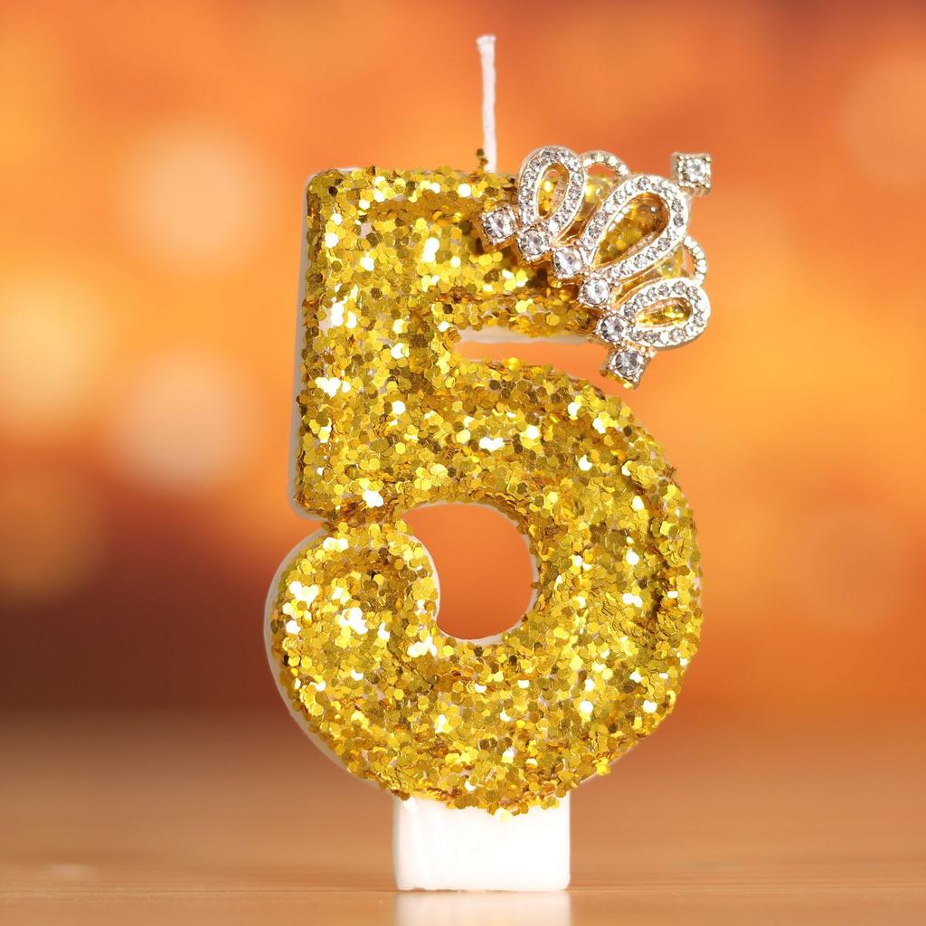 1pc Golden Crown Number 0-9 Cake Decor Candles for Birthday Wedding Anniversary Party DIY Cake Decoration Supplies