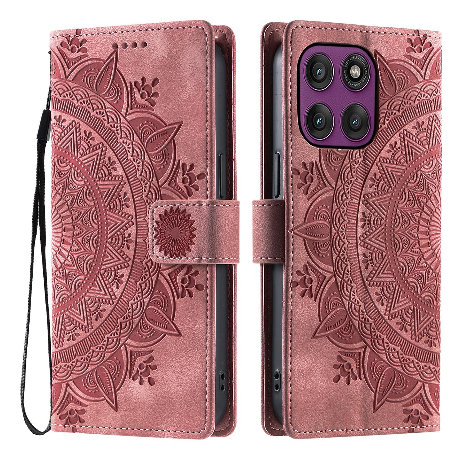 Чехол для Motorola Moto G86 5G с тисненым тотемом, кошелек из кожи с тактильным покрытием, чехол для телефона с ремешком на руку D