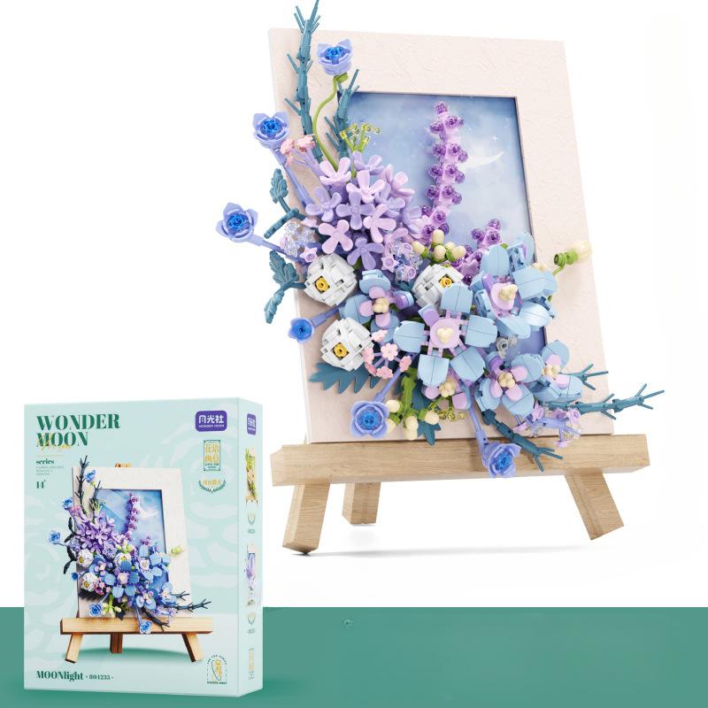 

Цветочный язык фоторамка строительные блоки букет микрочастицы настольные украшения креативные девушки праздничные подарки 19.8*16.3*23cm