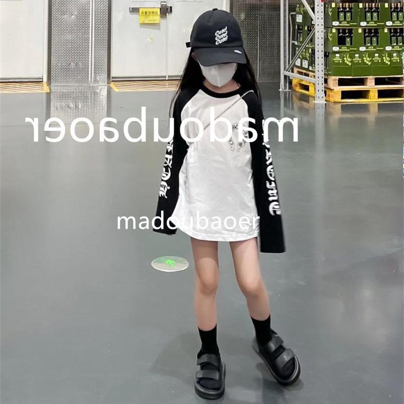 

Футболка для девочек 2025 года, повседневная, с принтом, рукавами реглан - свободный топ средней длины для малышей 140