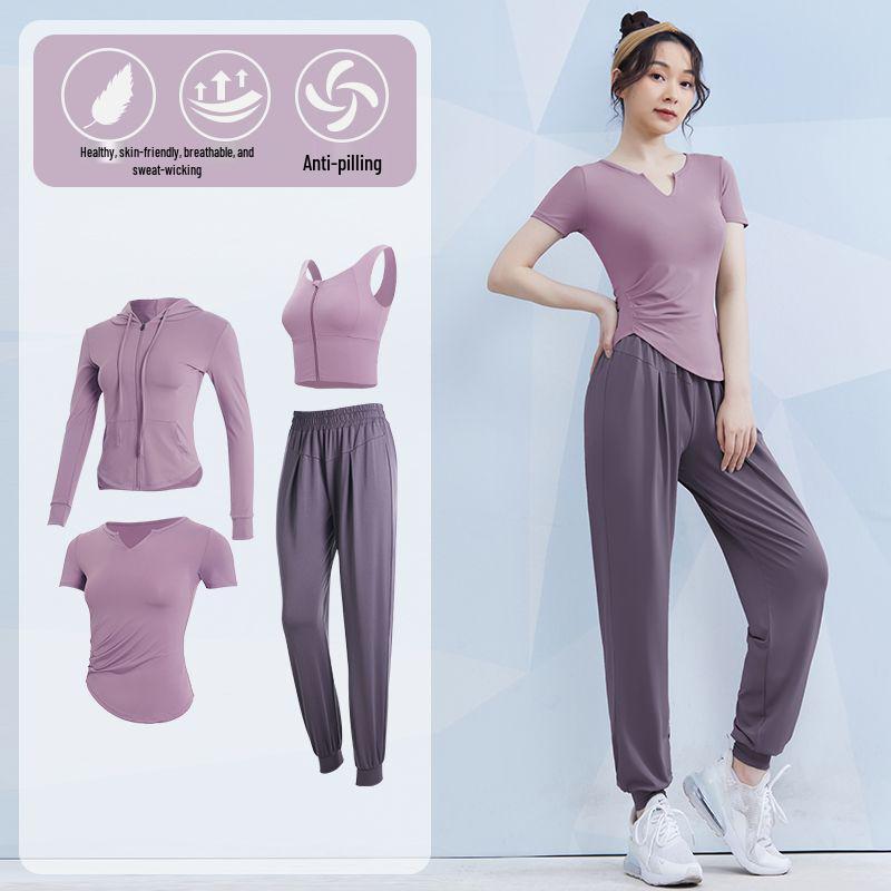 Women's Spring/Summer Yoga Suit Set - Short Sleeve Activewear for Outdoor Runs, Pilates, and Fitness Training