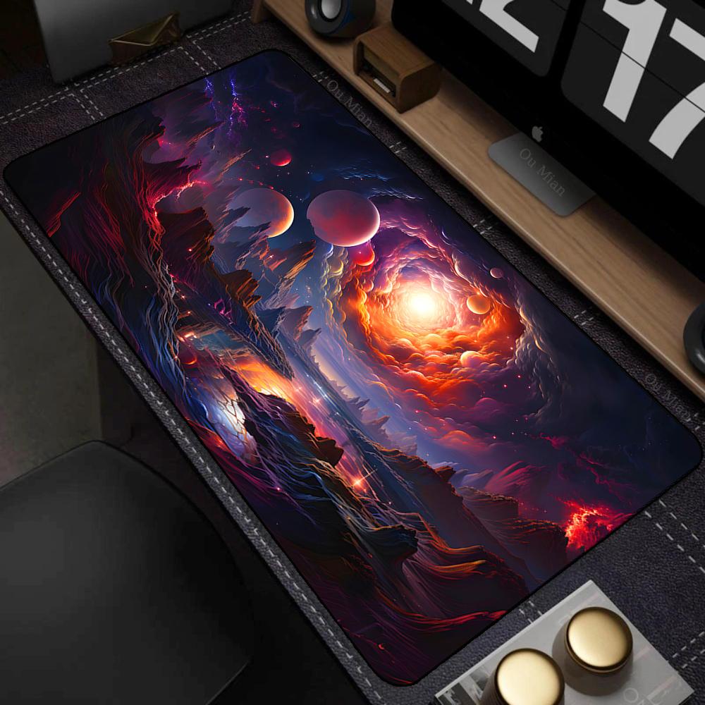 Mystical Glowing Blue Underwater Cave Landscape Oversized Nonslip Gaming Desk Mouse Pad