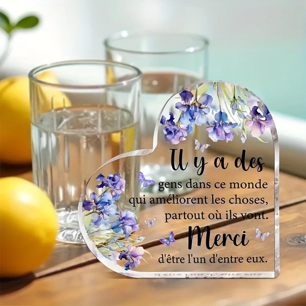 2D Flat Heart-Shaped Acrylic Desktop Decoration Plaque, Floral Design, Home Decor Plaque Hanging Wall Art Decorative Garden Decoration for Room Door S