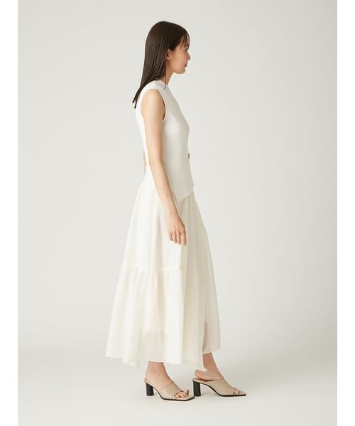 Metal Brooch Rib Knit Combination Flare Dress FWNO251081IVR0