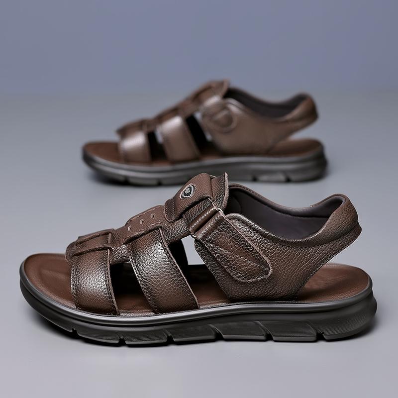 Modische Herren Leder Freizeitschuhe Outdoor Camping Strandschuhe Dicksohlig Abriebfest Sommer Herren Sandalen Ausgehöhlt