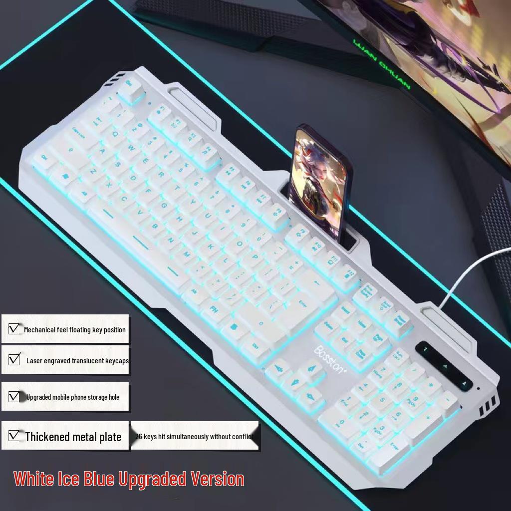 Backlit Wired Gaming Keyboard & Mouse Set with True Mechanical Feel and Suspended Keycaps