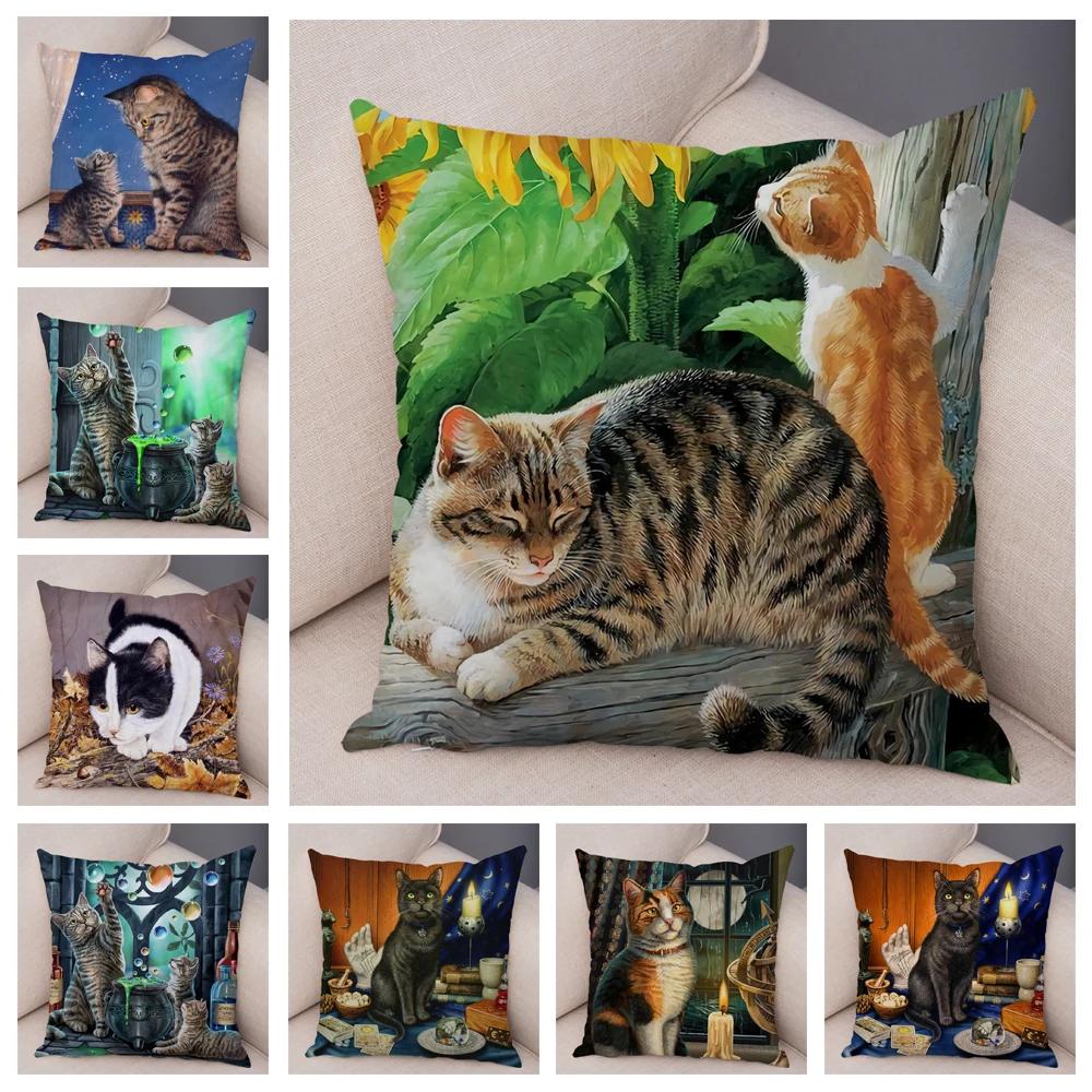 Pet cartoon animal pillowcase sofa home car  cute watercolor cat cushion cover decoration